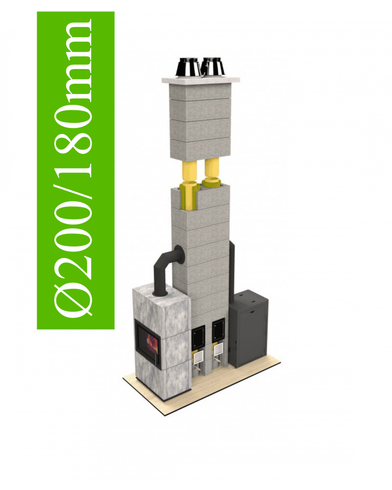 CJ Blok Komín výška 4,98m/uhol 90°/priemer Ø200mm - Komínový systém SKC-CM UNIWERSAL