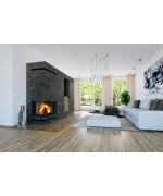 HEAT R 2g L 81.51.40.24 - rohová krbová vložka s výsuvnými dvierkami a s ohýbaným sklom