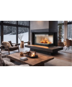 Kratki FLOKI L čierne ohnisko - krbová vložka rohová, pravé presklenie