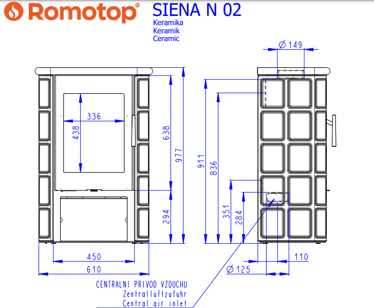 ROMOTOP Siena N 02 - krbové kachle - Keramika Romotop Silver (54505)