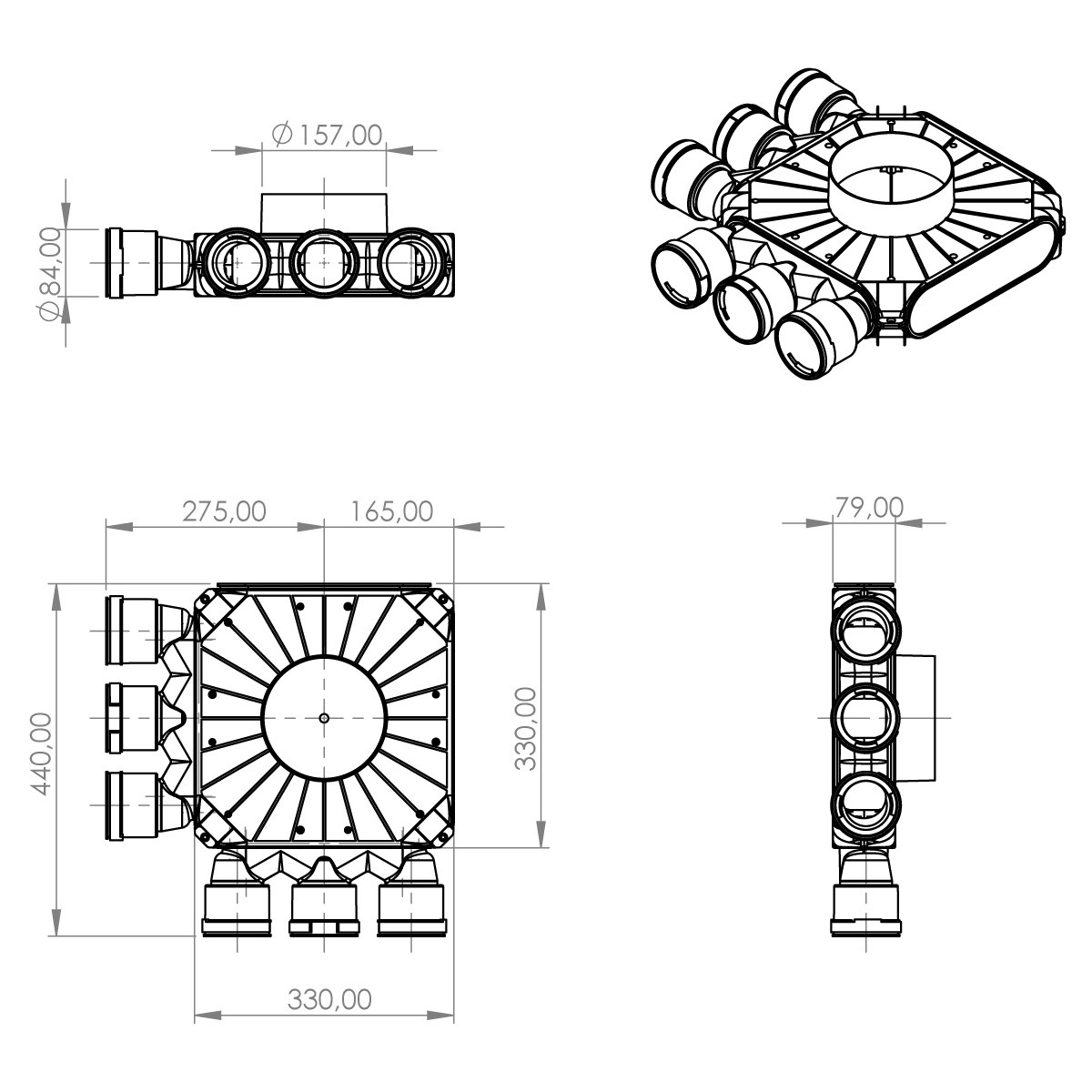 PRODMAX TPK | Rozdeľovací box TPK 6x75 mm/160 mm - rohový SK 6x75/160/N/TPK